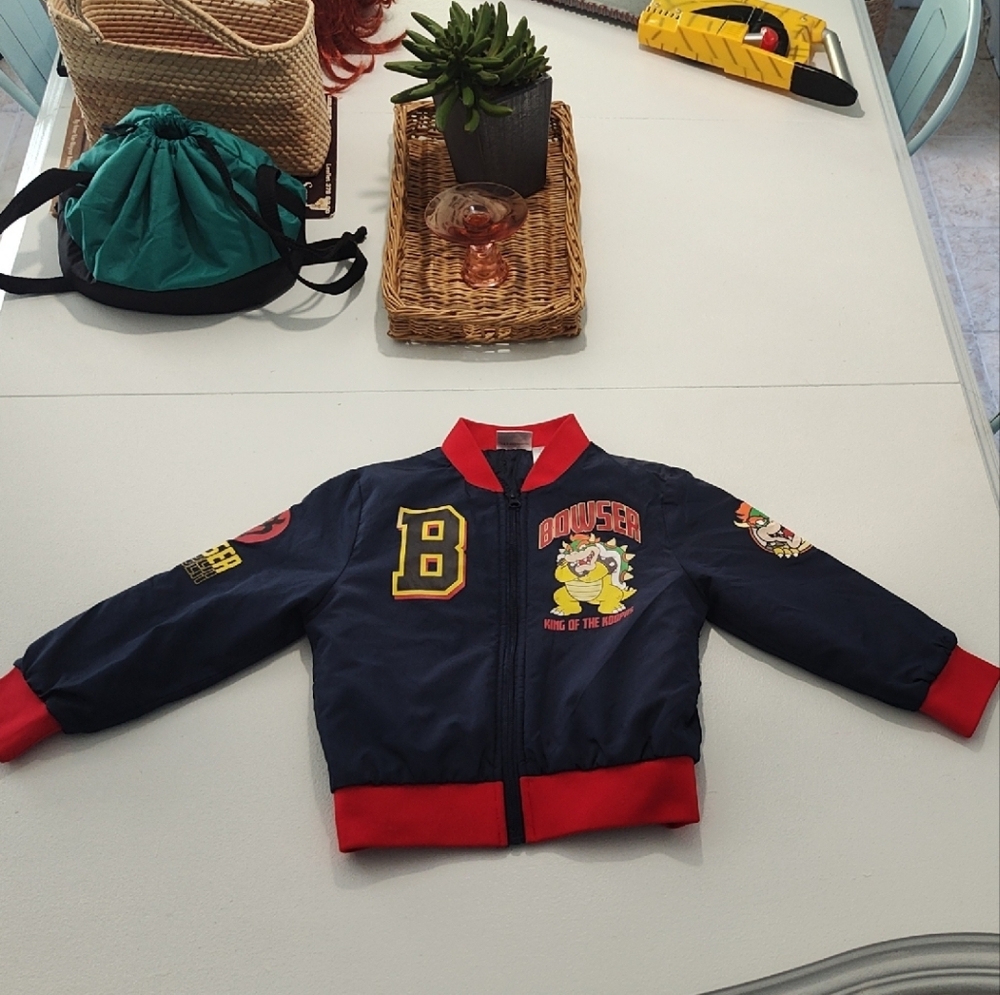 Kids Navy and Red Bomber Jacket with Bowser Design